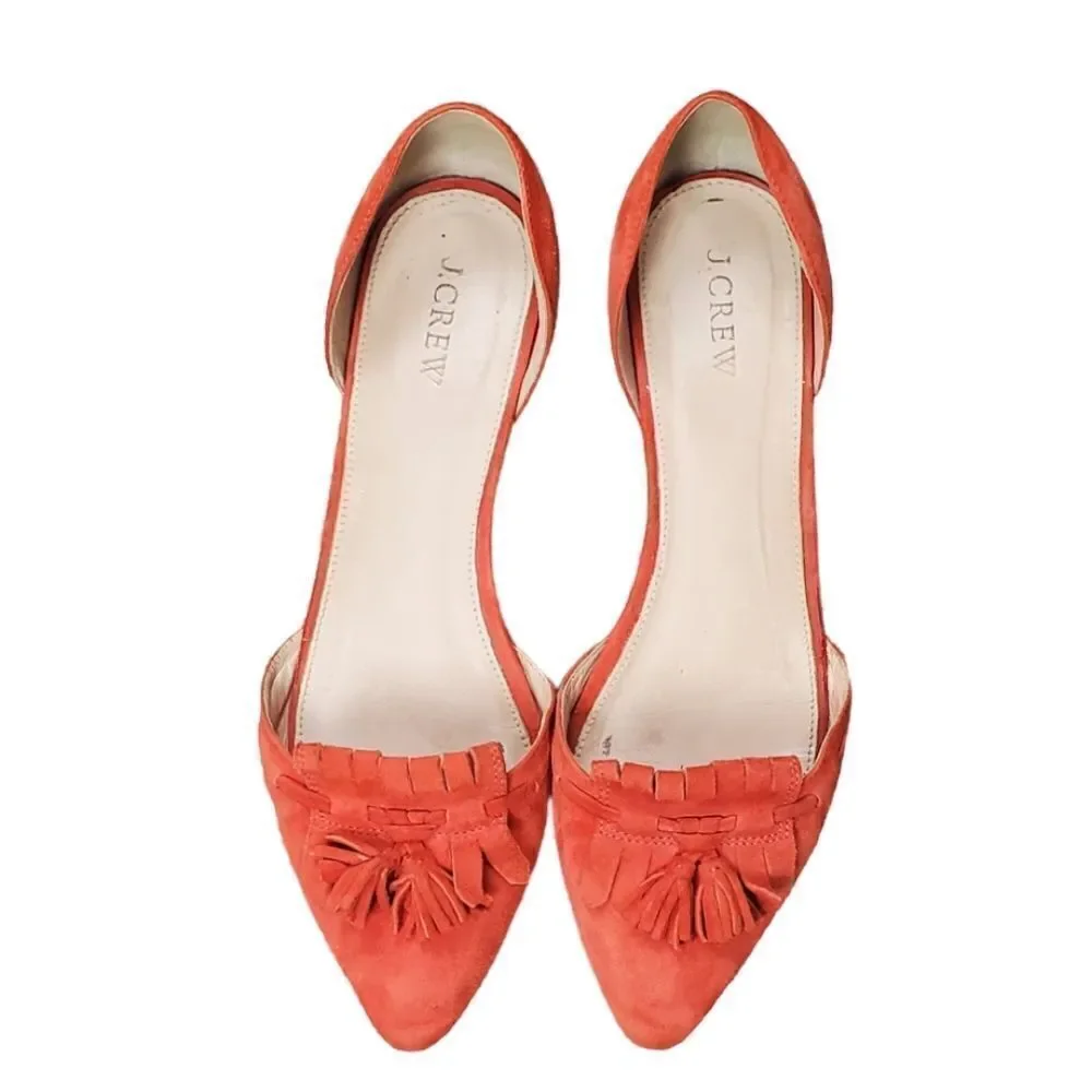 J.Crew Orange Fringe Suede Ballet Flats